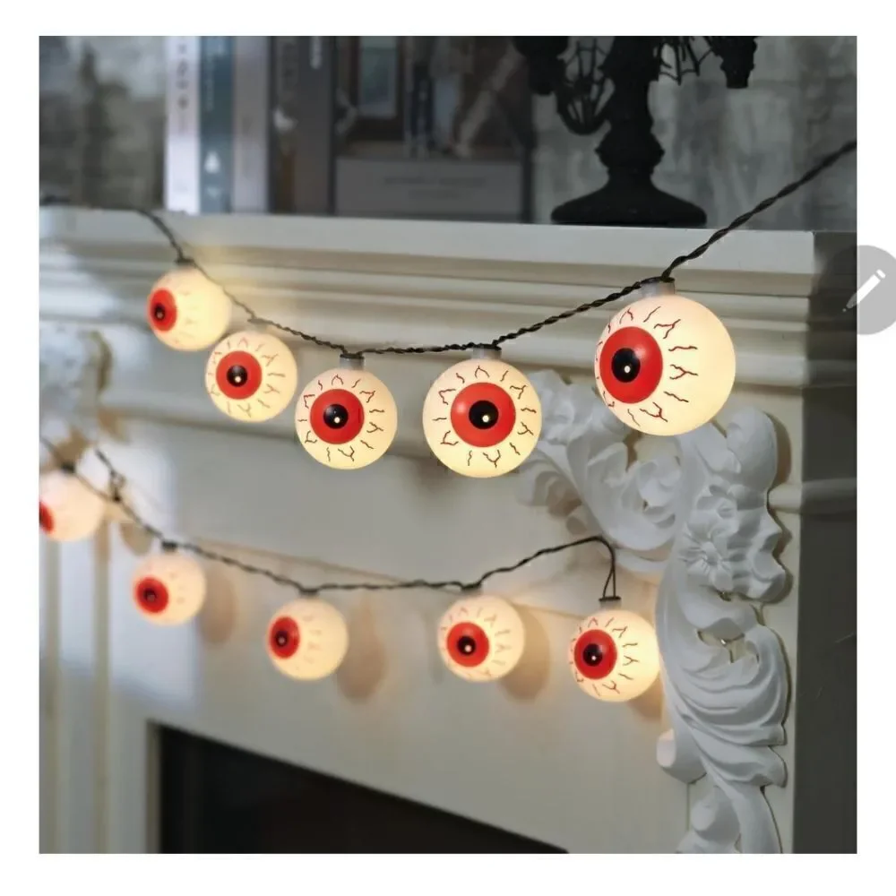 Lot of two Halloween 10-Count Battery Operated EyeballLights, w/Warm White LED